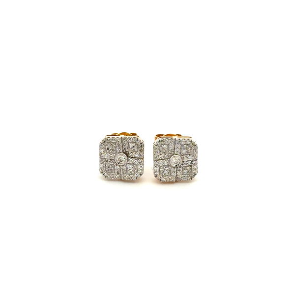 Closeup photo of 10K YG .33tcw RBC Diamond Square Stud Earrings 1.7g, 8mm