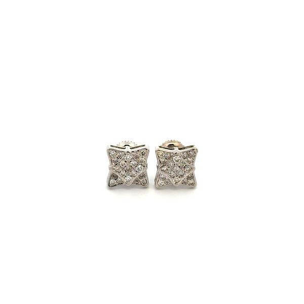 Closeup photo of 10K WG .55tcw Round Diamond Squarish Stud Earrings 2.2g, 11.5mm