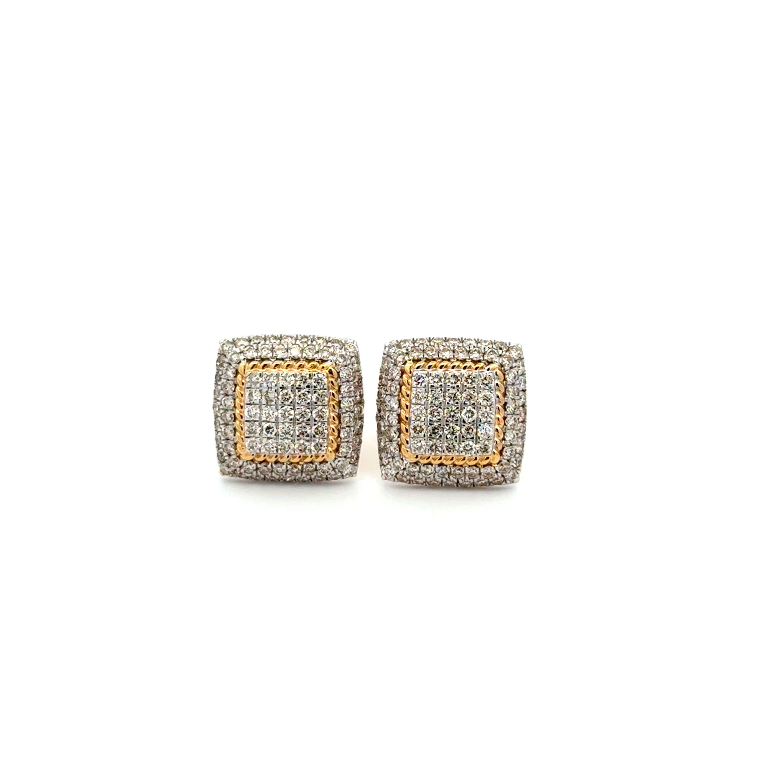 10K 2tone .75tcw Round Diamond Cushion Stud Earrings 4.2g, 12.5mm
