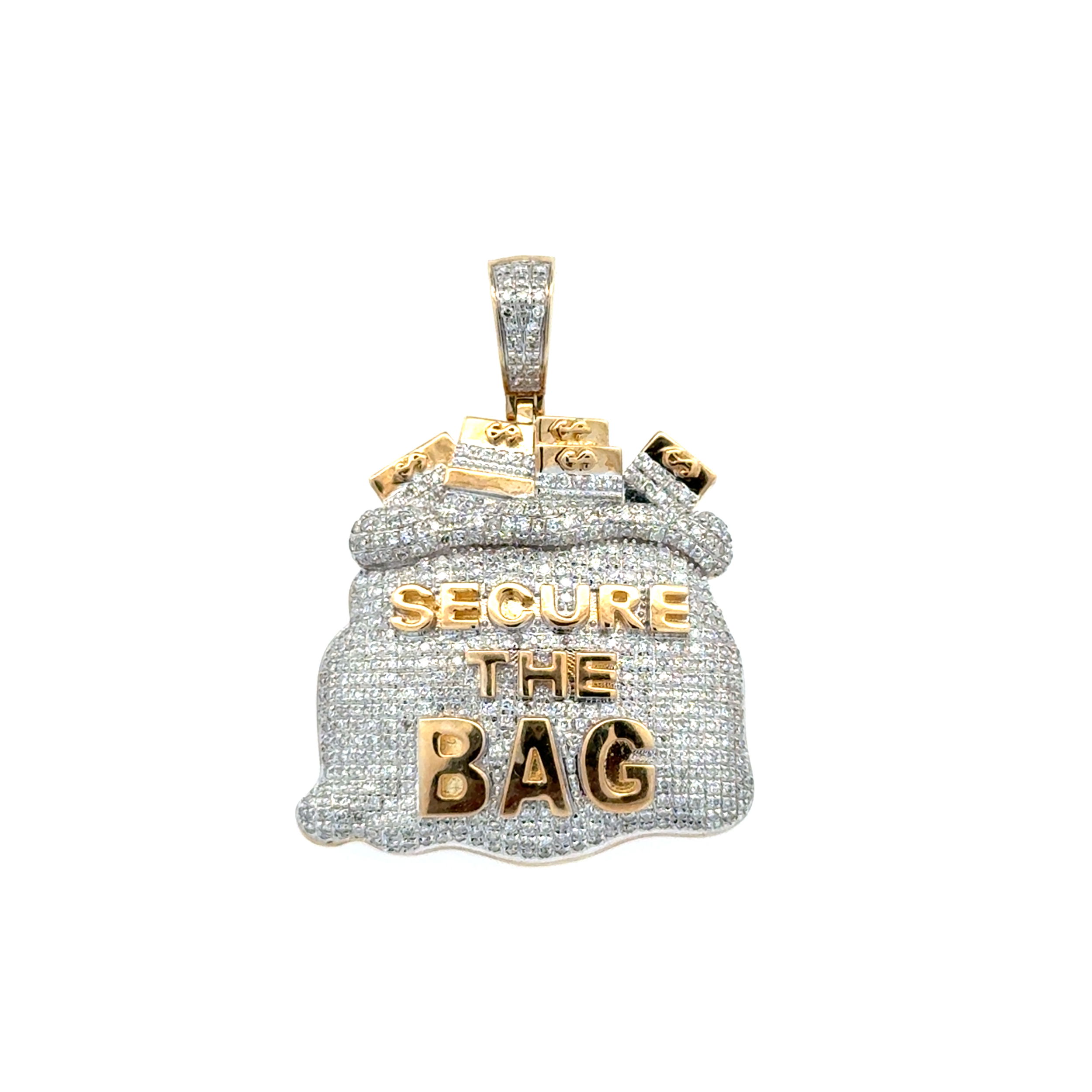 10K WG 1.00tcw RBC Diamond SECURE THE BAG Money Pendant 8.3g, 39mm