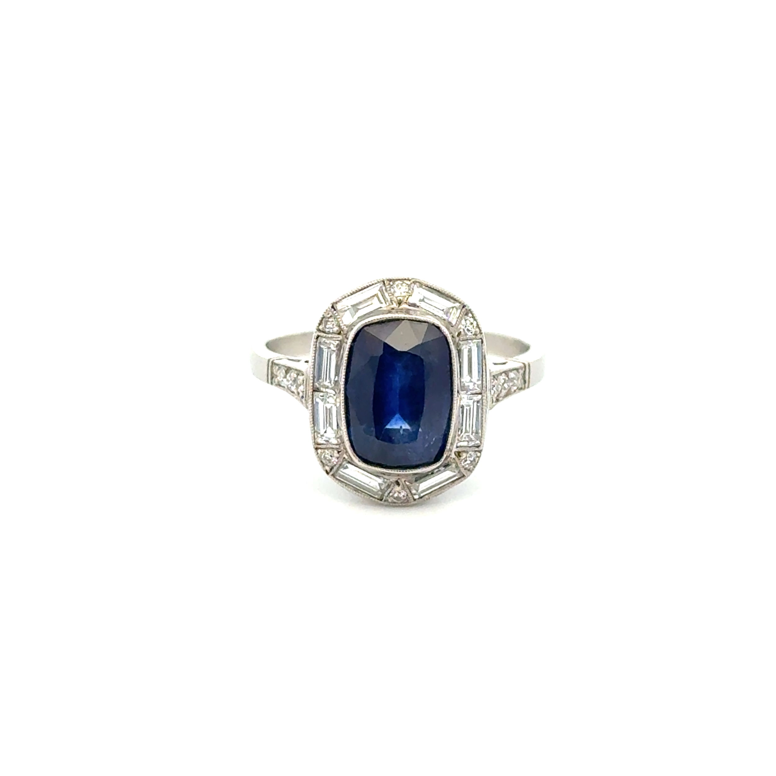 Platinum 3.37ct Rectangular Ceylon Sapphire GIA & .90tcw Baguette & OEC Diamond Ring 4.5g, s7.5 Platinum 3.37ct Rectangular Ceylon Sapphire GIA & .90tcw Baguette & OEC Diamond Ring 4.5g, s7.5
