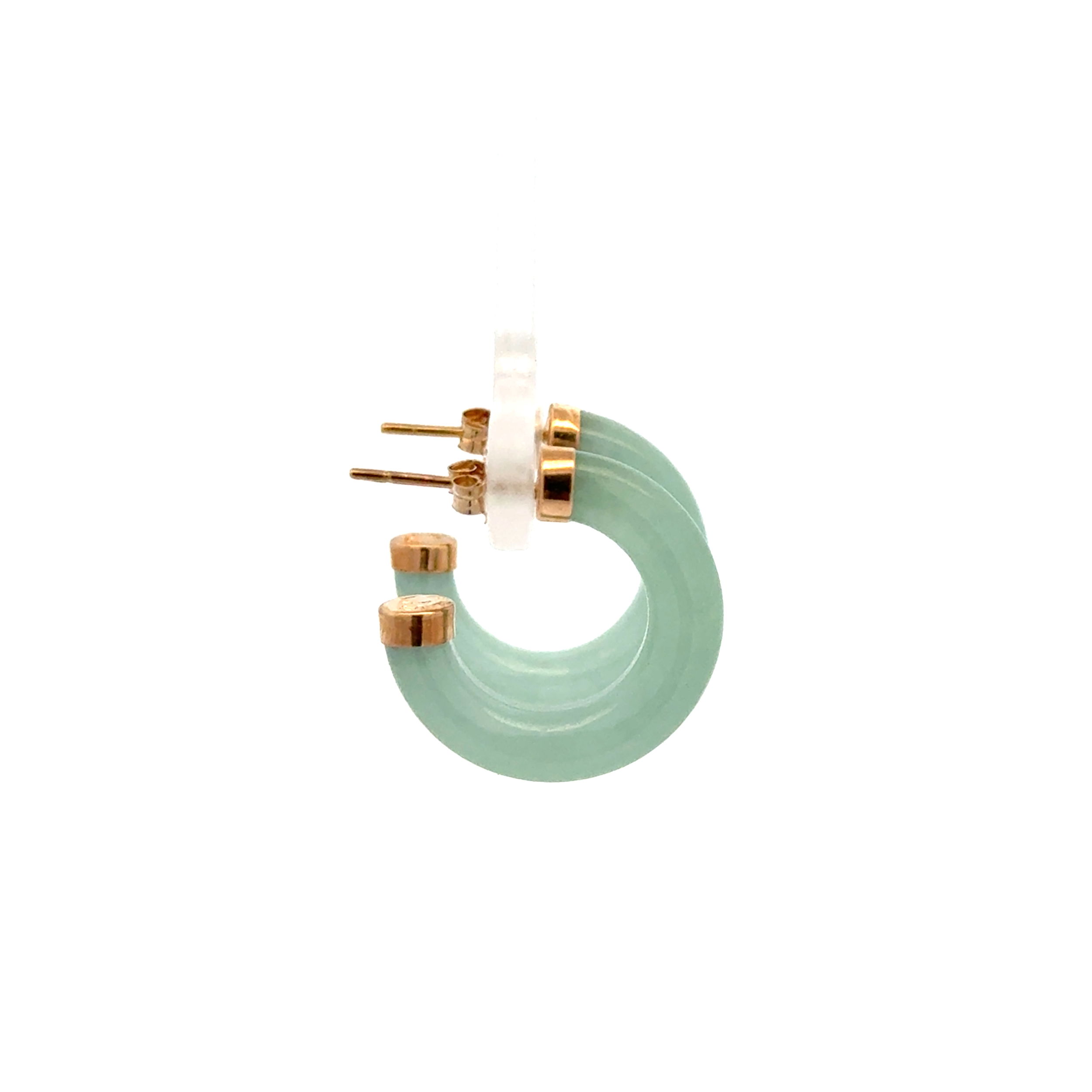 14K YG Tubular Jade Open Hoop Earrings on Post 3.5g, .8"