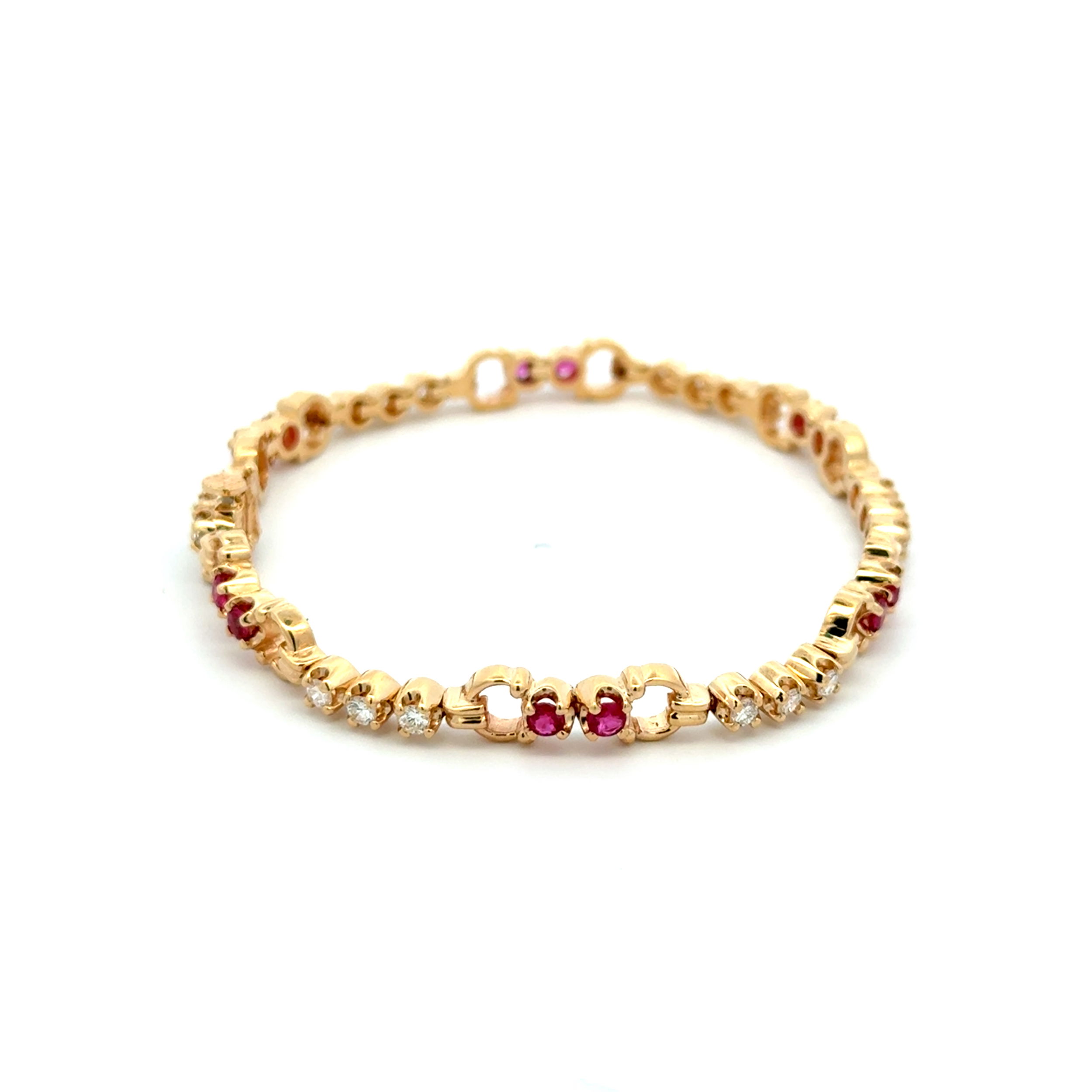 14K YG Retro Style .85tcw Ruby & .90tcw RBC Diamond Bit Link Bracelet 13.9g, 7" 14K YG Retro Style .85tcw Ruby & .90tcw RBC Diamond Bit Link Bracelet 13.9g, 7"