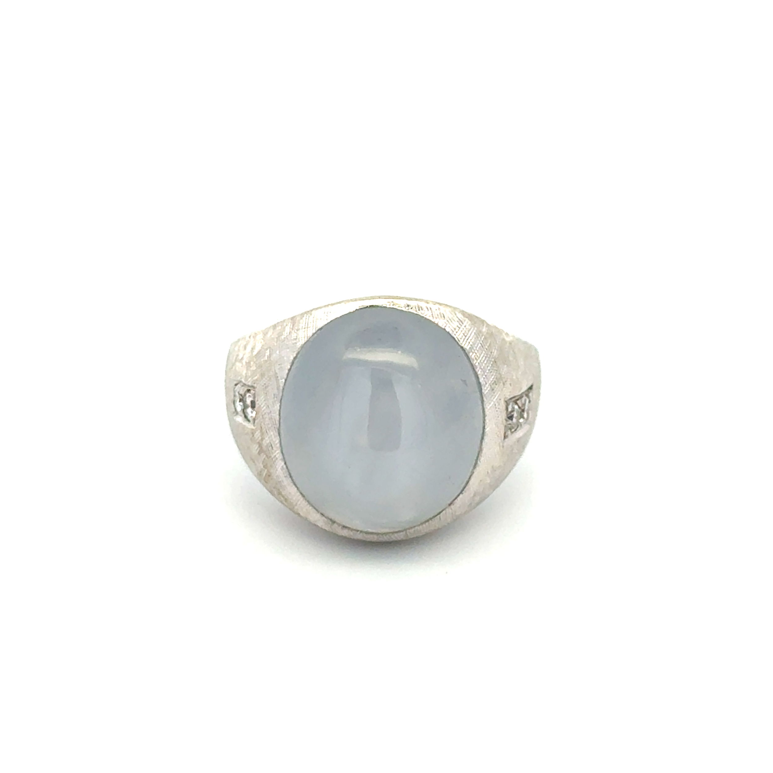 14K WG Mid Century 18ct Grey Blue Star Sapphire & .08tcw RBC Diamond Florentine Ring 17.1g, s6.5