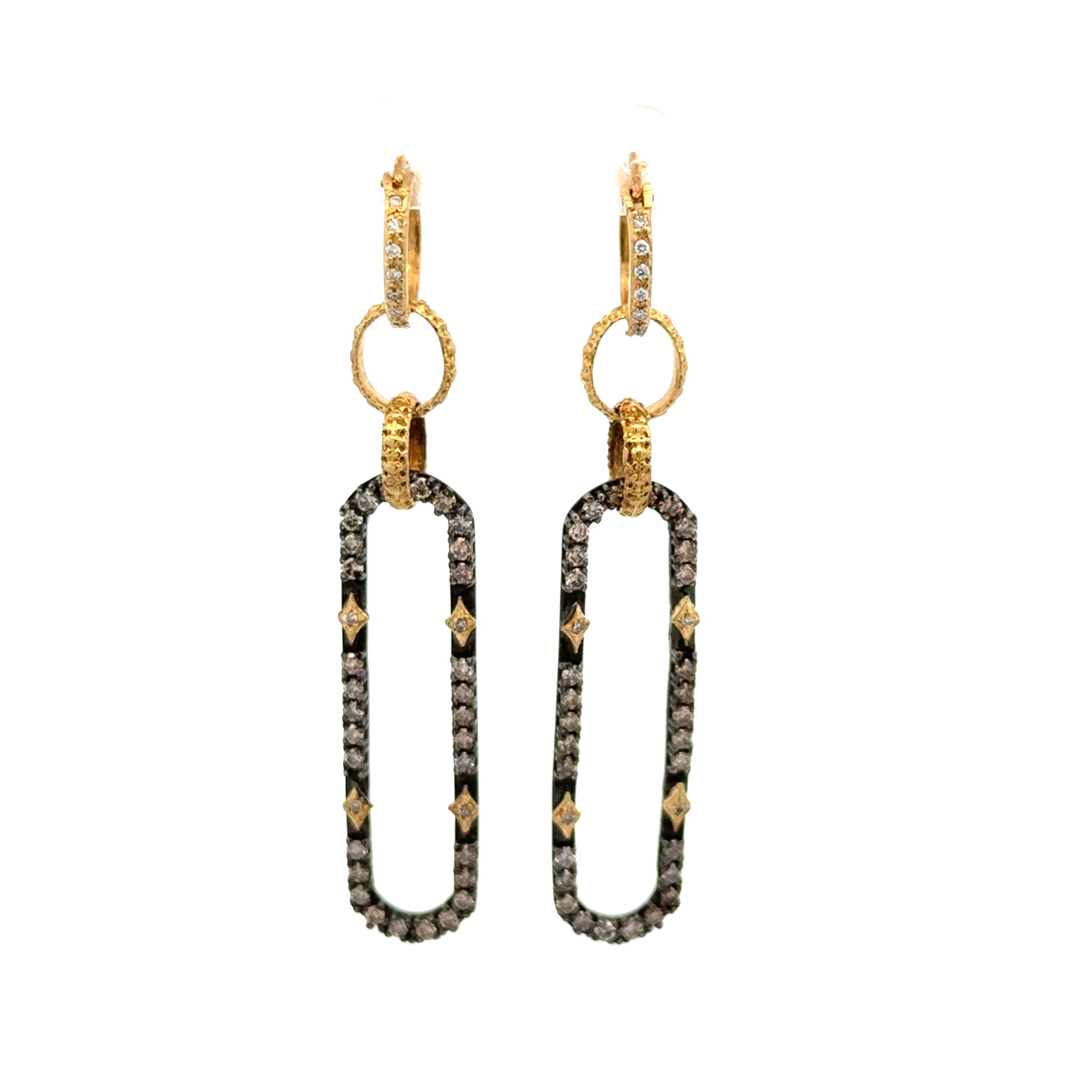Silver & 18K ARMENTA 1.25tcw RBC Diamond Drop Earrings on Hoops 8.0g, 2.25"
