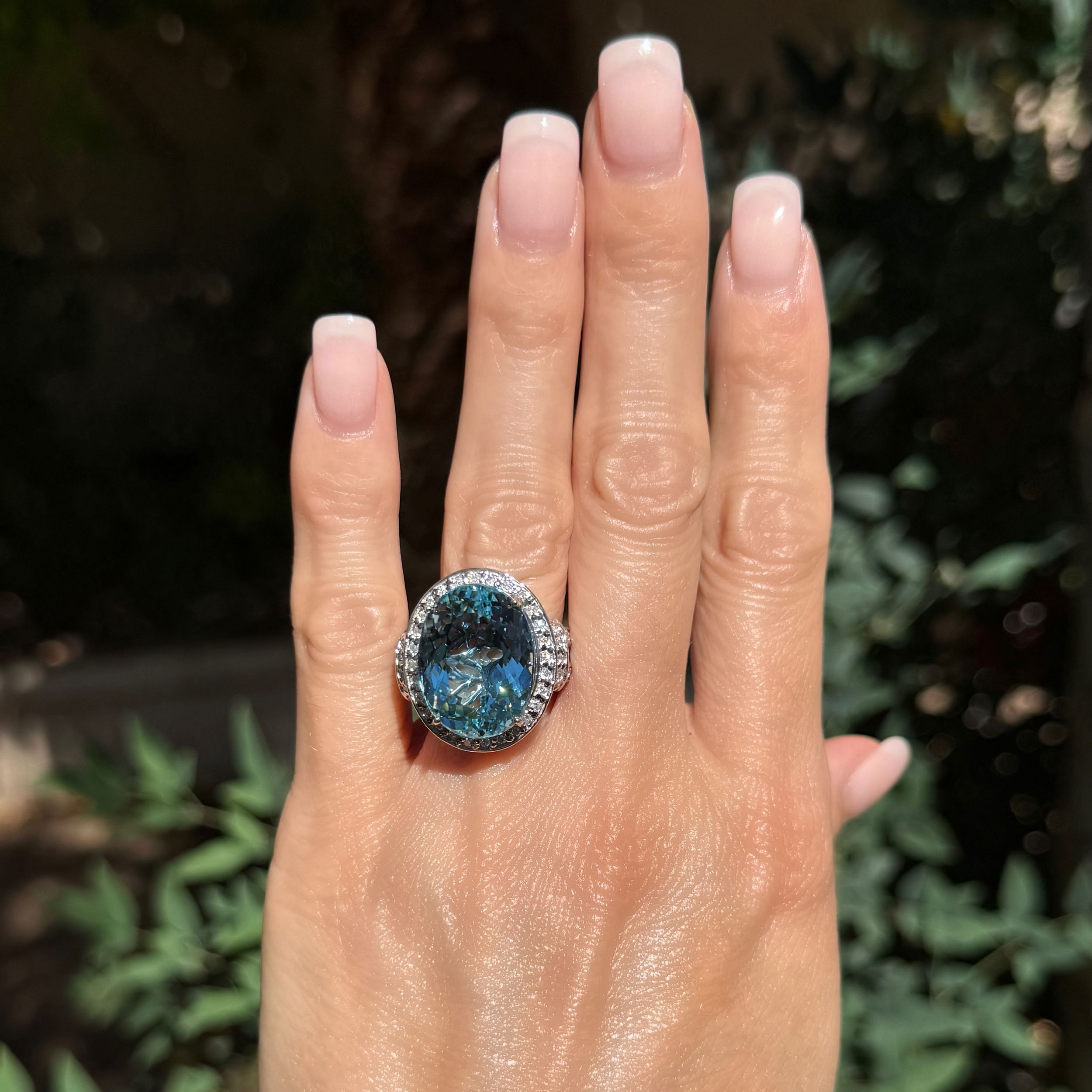 14K WG 19.11ct Oval Cut Aquamarine & 1.14tcw RBC Diamond Ring 18.6g, s11