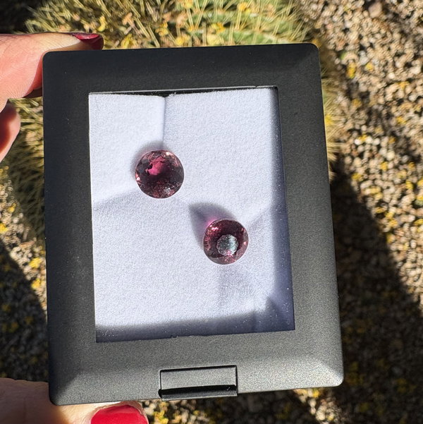 Closeup photo of 10.83tcw Pair Round Purple Rubellite Tourmaline Gemstone 10.3x8mm