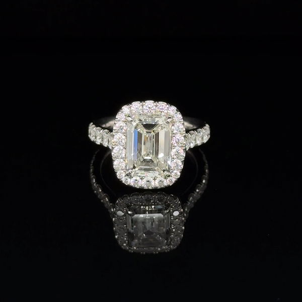 Closeup photo of Platinum 3.50ct Emerald Cut Diamond GIA I-VS1 & 2.15tcw RBC Diamond Ring 10.6g, s6