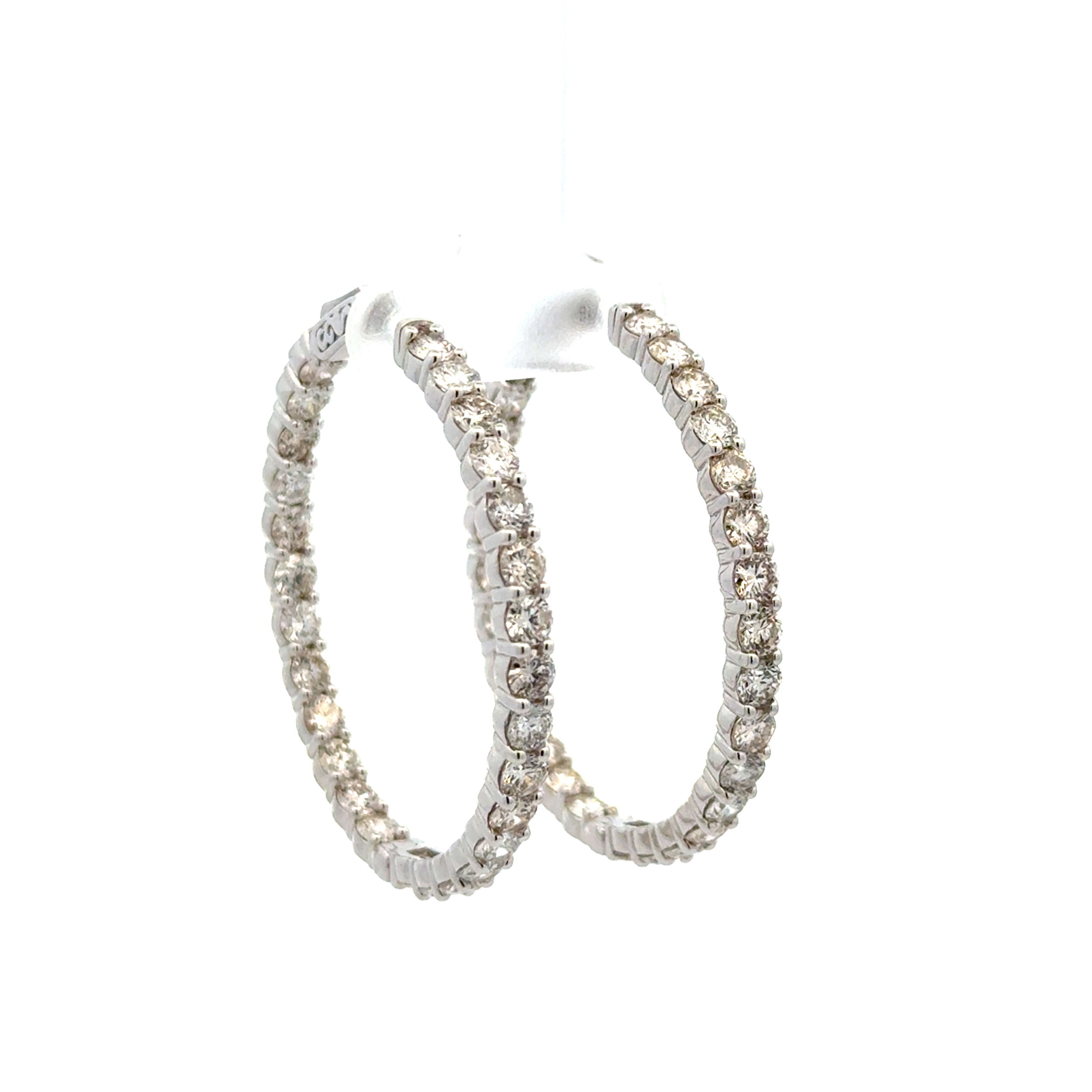 14K WG 8.71tcw RBC Diamond 56 Inside Out Diamond Hoop Earrings 15.3g, 1.63" 14K WG 8.71tcw RBC Diamond 56 Inside Out Diamond Hoop Earrings 15.3g, 1.63"