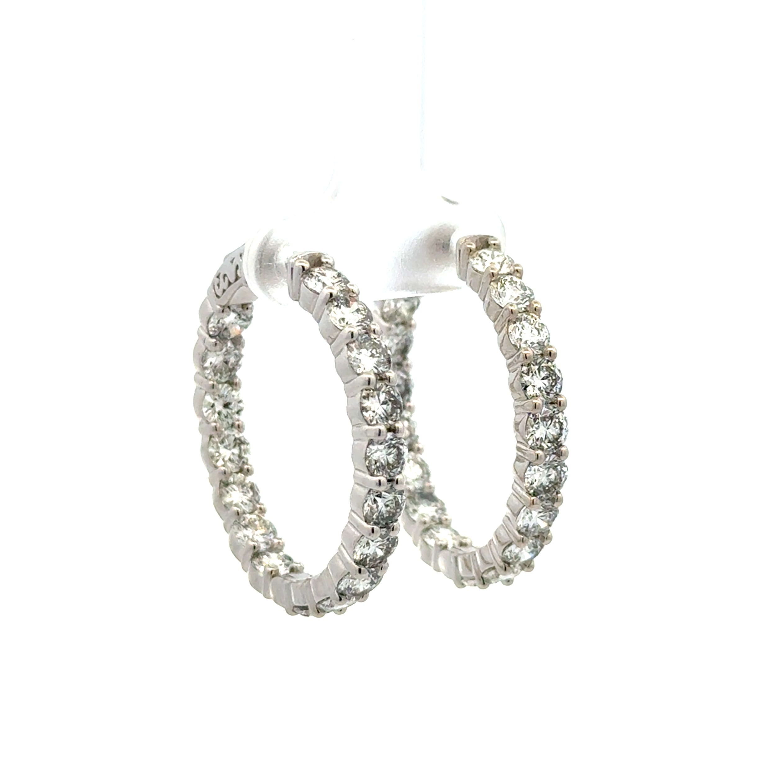 14K WG 8.40tcw RBC Diamond 34 Inside Out Diamond Hoop Earrings 13.8g, 1.25"