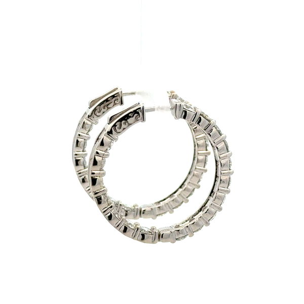 Closeup photo of 14K WG 8.40tcw RBC Diamond 34 Inside Out Diamond Hoop Earrings 13.8g, 1.25"
