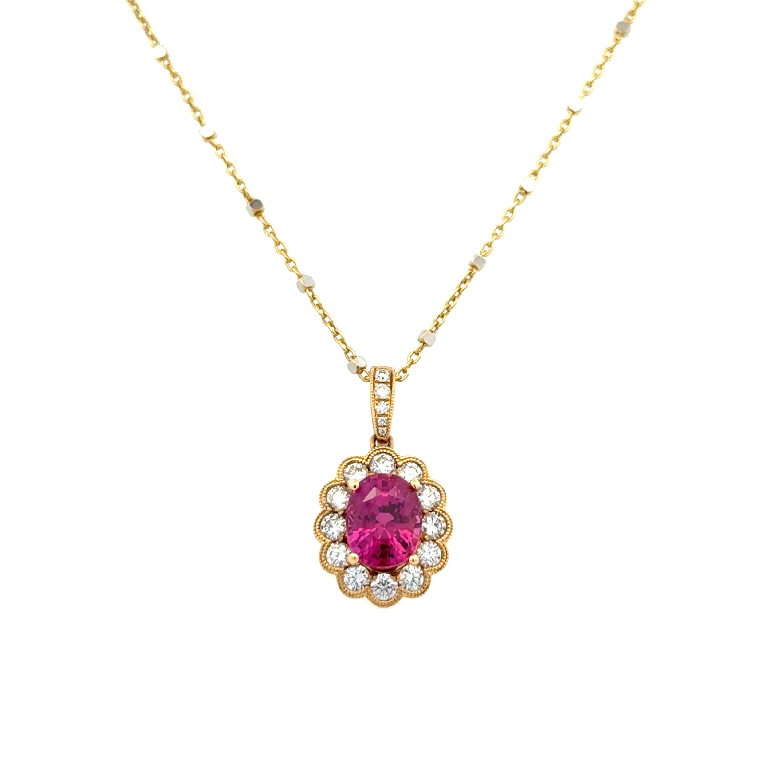 18K YG 2.27ct Oval Ruby & .65tcw RBC Diamond Pendant on 14K Chain 5.4g, 20" 18K YG 2.27ct Oval Ruby & .65tcw RBC Diamond Pendant on 14K Chain 5.4g, 20"
