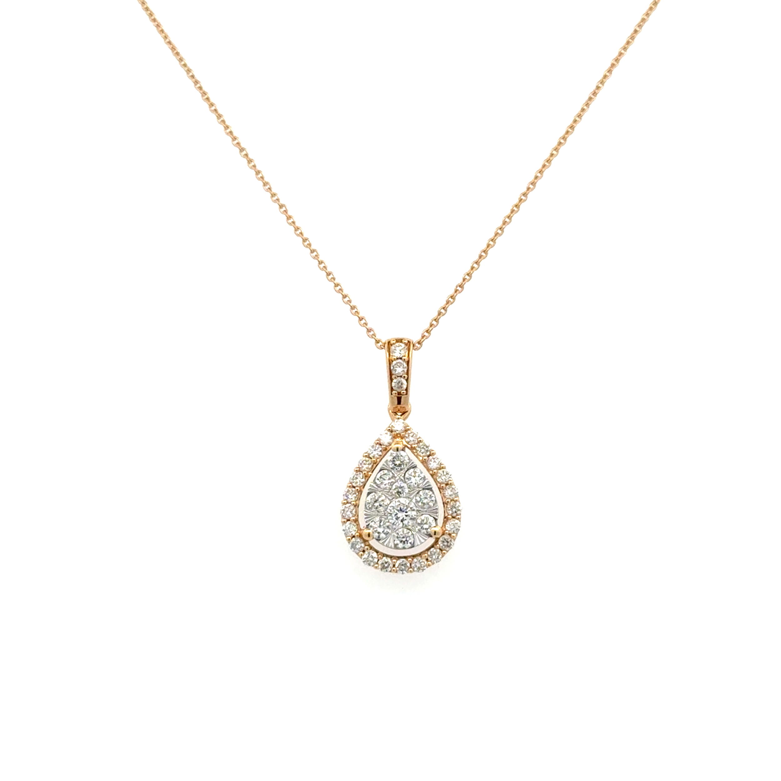 14K YG Pear Shape Cluster .38tcw RBC Diamond Pendant Necklace 2.4g, 18"