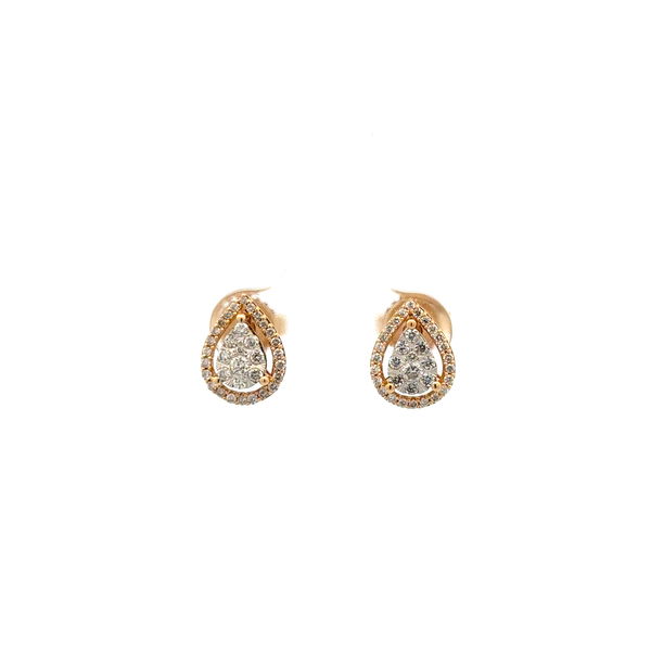 Closeup photo of 14K YG Pear Shape Cluster .42tcw RBC Diamond Stud Earrings 2.4g