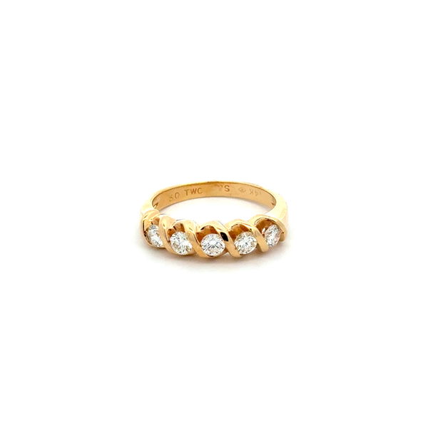 Closeup photo of 14K YG 5 RBC Diamond .50tcw Half Swirl Design Band Ring 3.5g, s5
