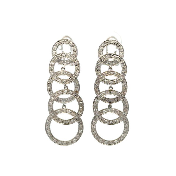 Closeup photo of 14K WG .50tcw Diamond Multi Circle Dangle Drop Earrings 7.2g, 1.6"