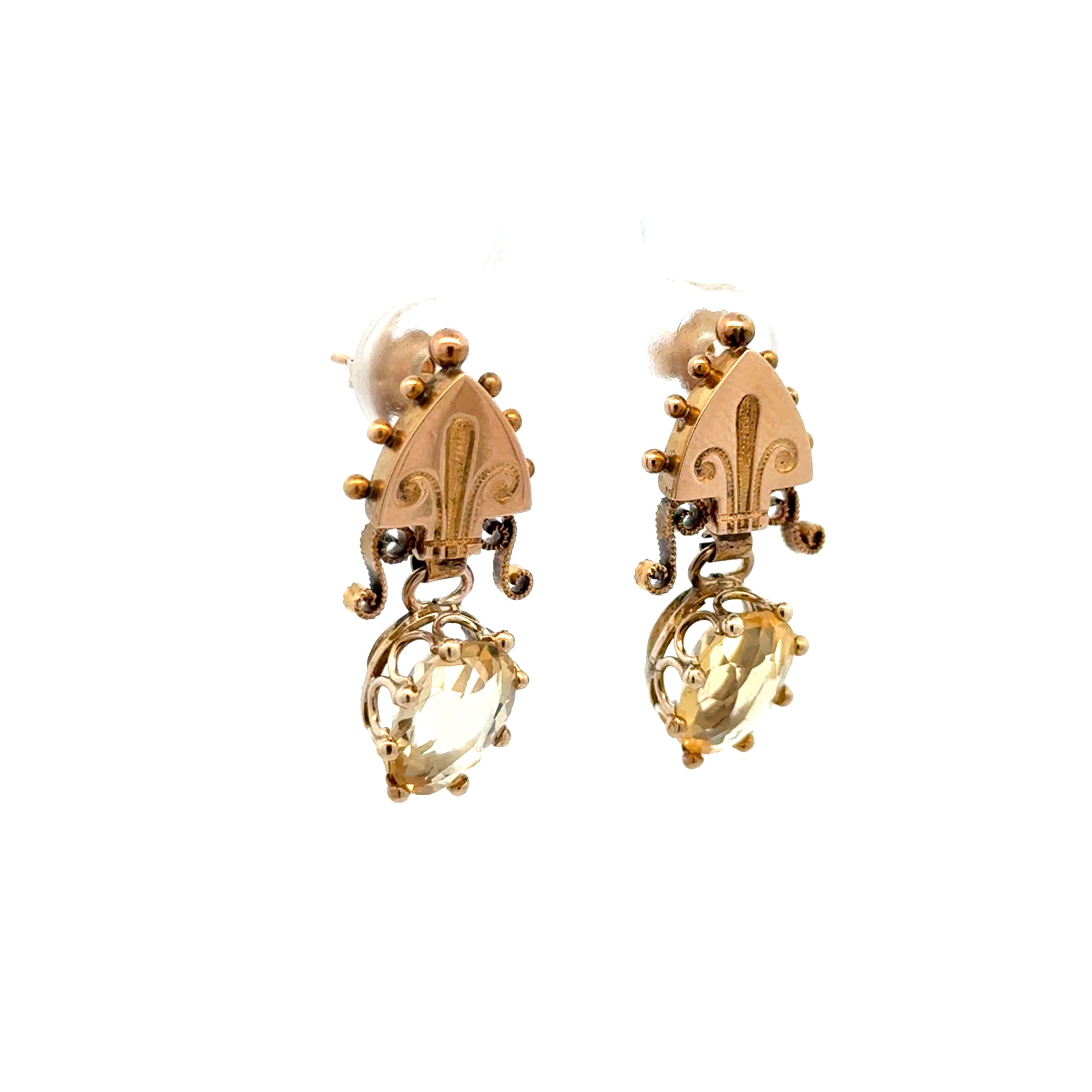 14K YG Victorian 2tcw Oval Citrine Drop Earrings 3.4g, 1"