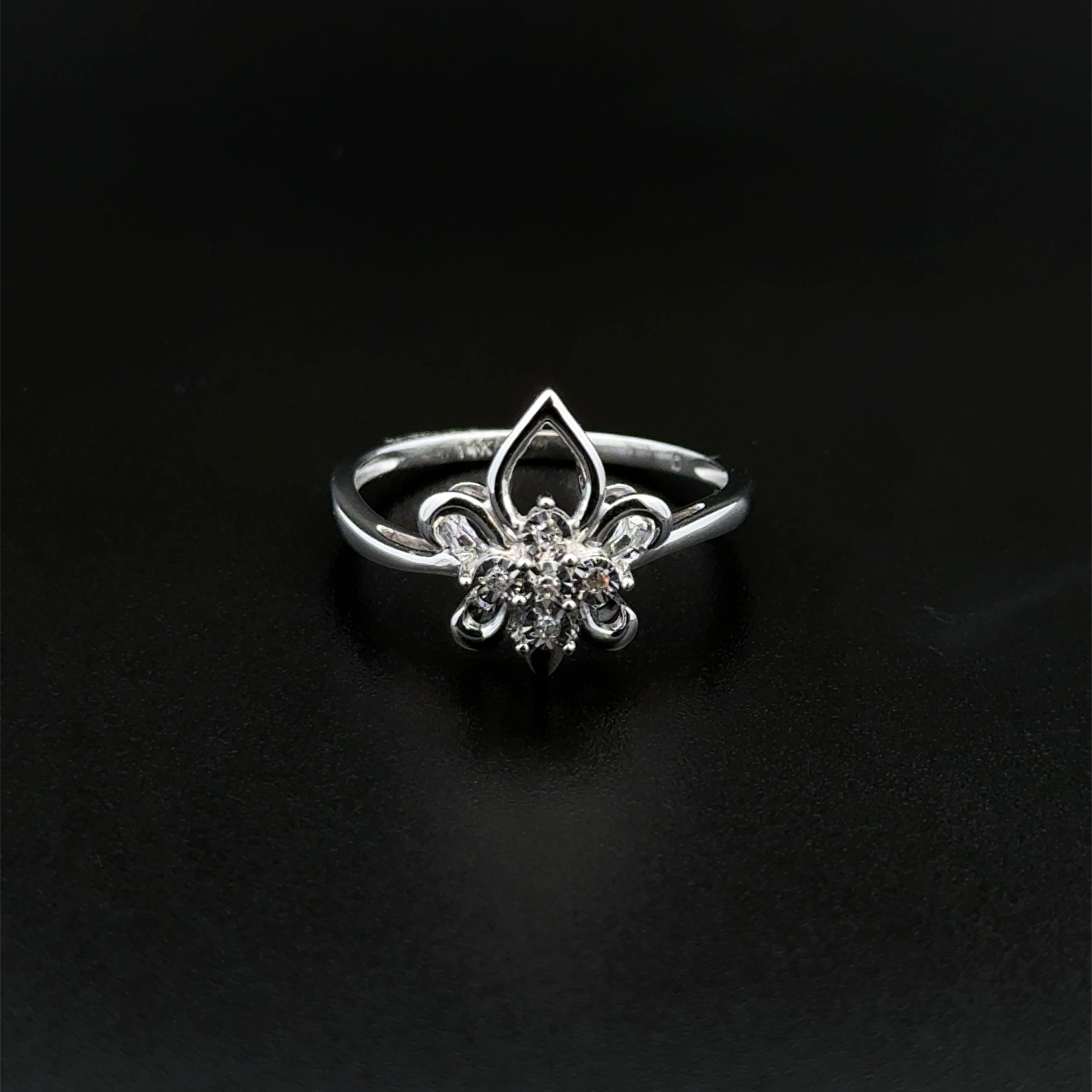 14K WG .04tcw Diamond Fleur De Lis Stack Ring 2.1g, s7