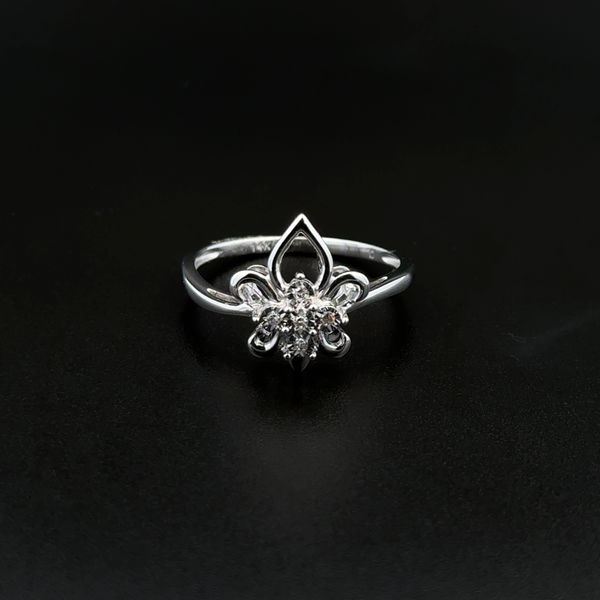 Closeup photo of 14K WG .04tcw Diamond Fleur De Lis Stack Ring 2.1g, s7