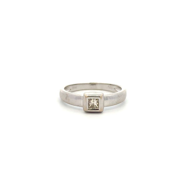 Closeup photo of 14K WG .25ct Princess Diamond Bezel Set Solitaire Stack Ring 2.6g, s6.25