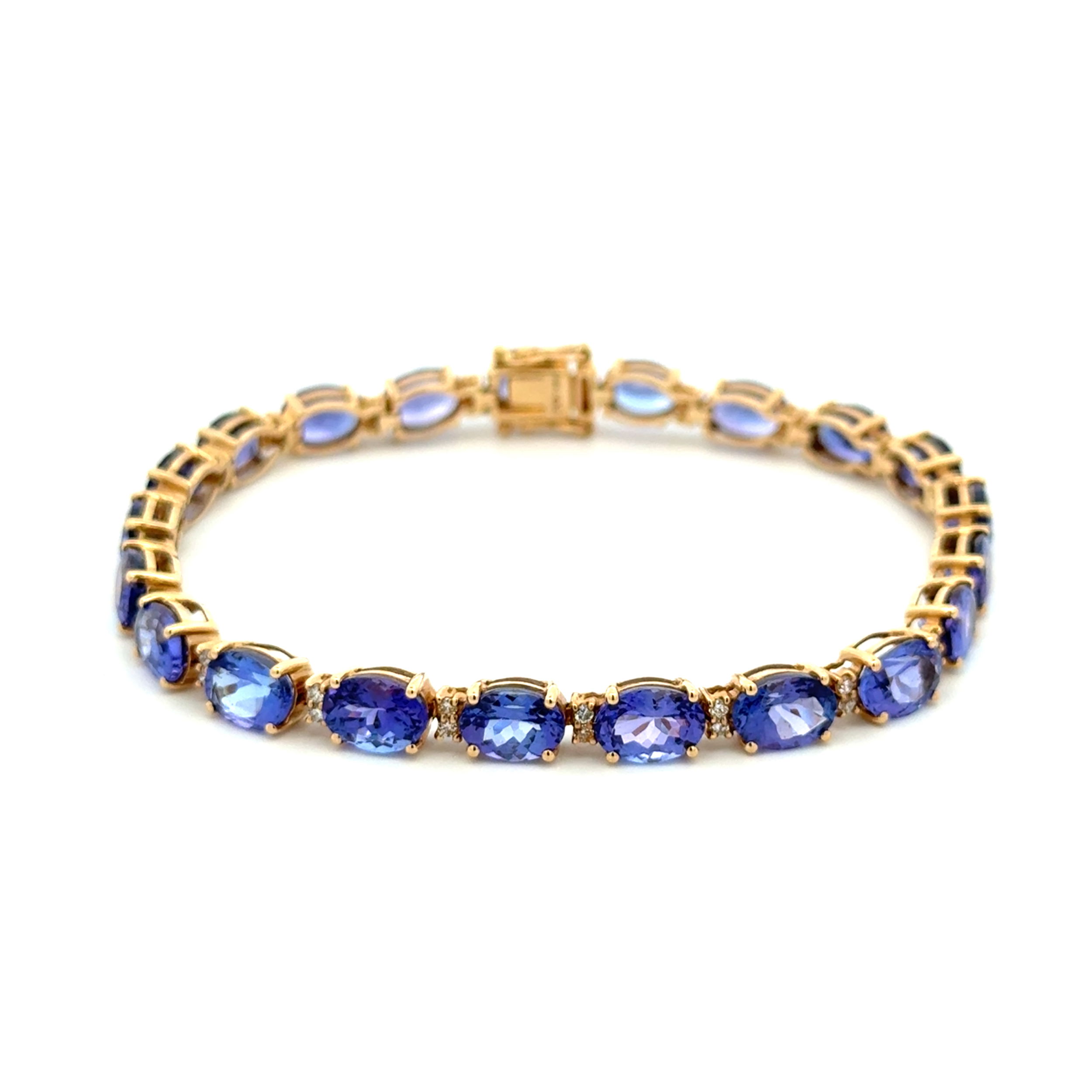 14K YG 11tcw Oval Tanzanite & .22tcw Diamond Line Bracelet 12.4g, 7" 14K YG 11tcw Oval Tanzanite & .22tcw Diamond Line Bracelet 12.4g, 7"