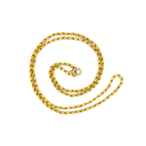 Closeup photo of 21K YG Fancy Link Chain 7.1g, 18" jumping is 14 karat