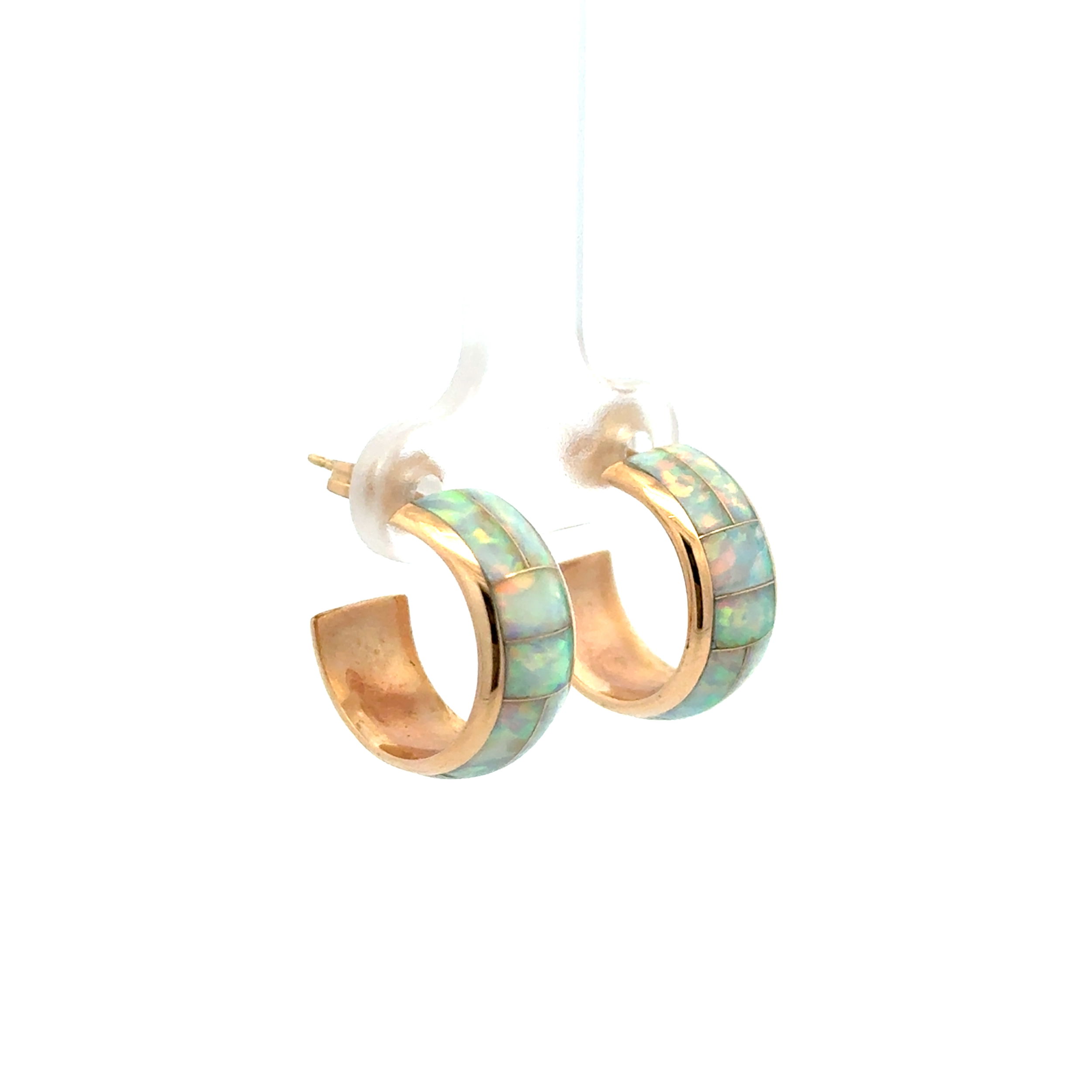 14K YG Opal Inlay Hoop Earrings on Post 3.7g, 14K YG Opal Inlay Hoop Earrings on Post 3.7g,