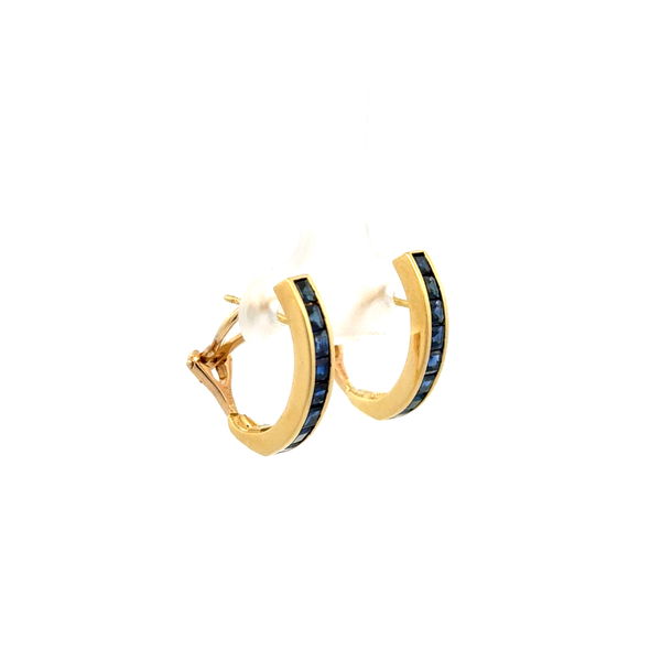 Closeup photo of 18K YG 1.50tcw French Cut Sapphire Earrings 4.0g, French Clips