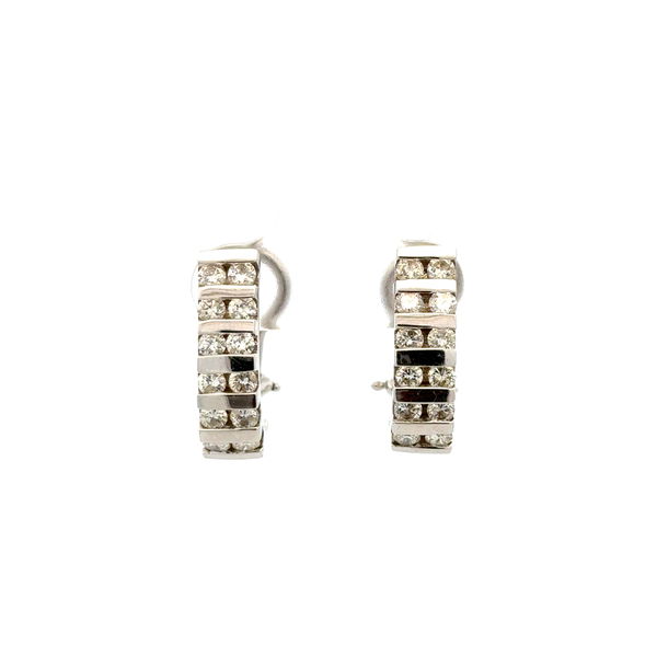 Closeup photo of 14K WG Double Row 1.20tcw RBC Diamond Earrings 8.1g