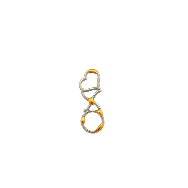 Closeup photo of Platinum & 24K YG Heart, X & O Charm 1.1g