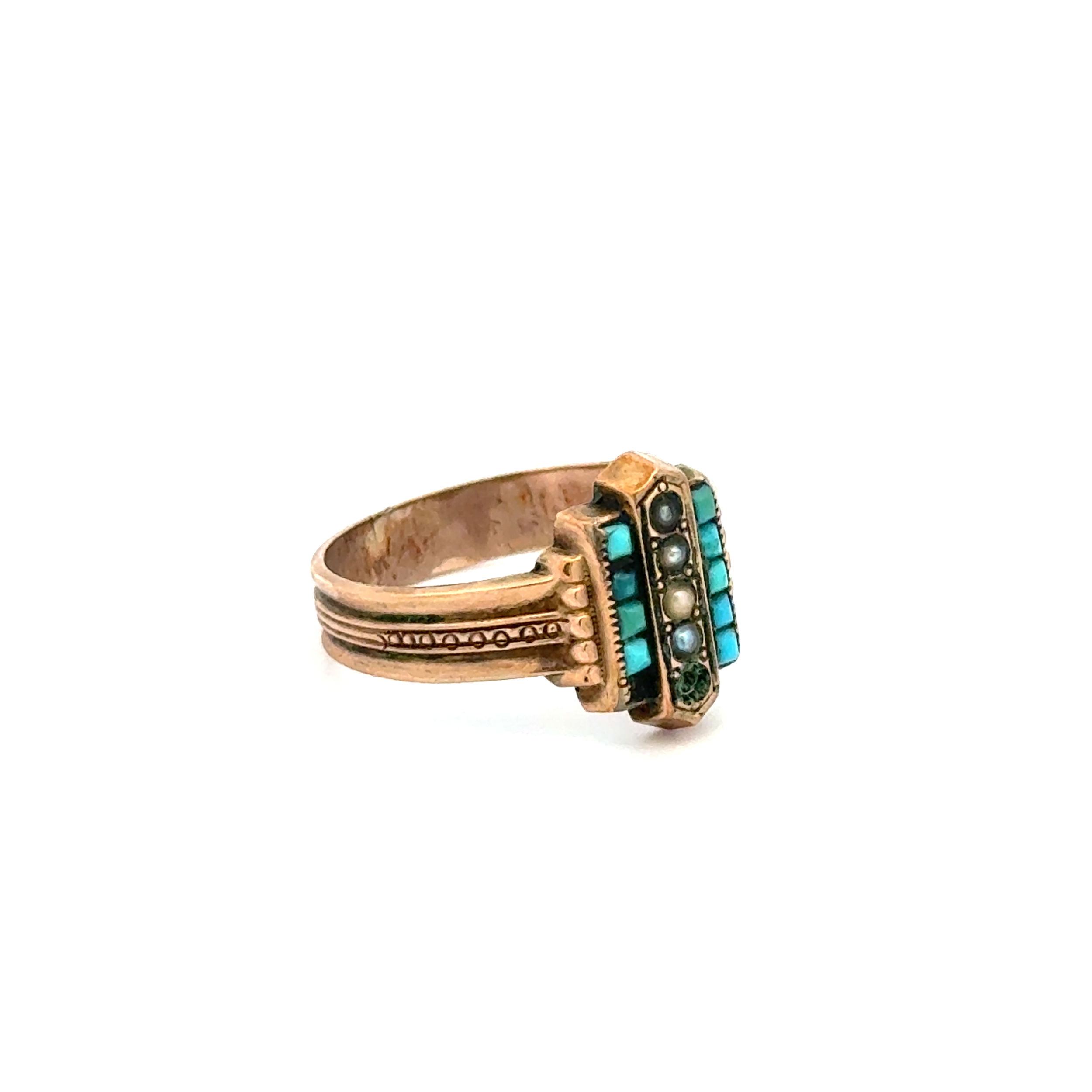 9k YG Victorian Seed Pearl & Turquoise Ring 2.8g, s6 9k YG Victorian Seed Pearl & Turquoise Ring 2.8g, s6