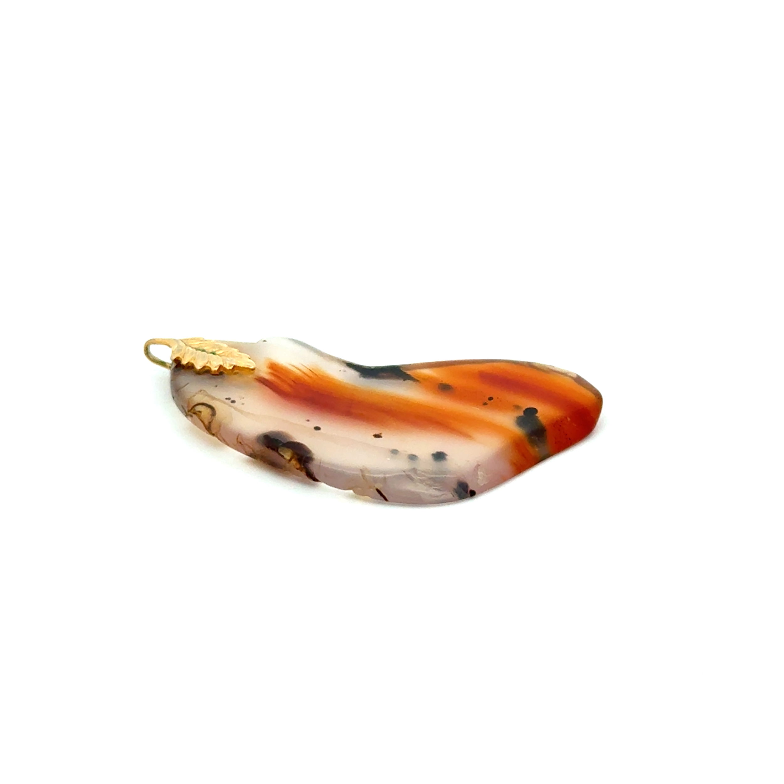 14K YG Agate Boot Charm Leaf Top 4.8g