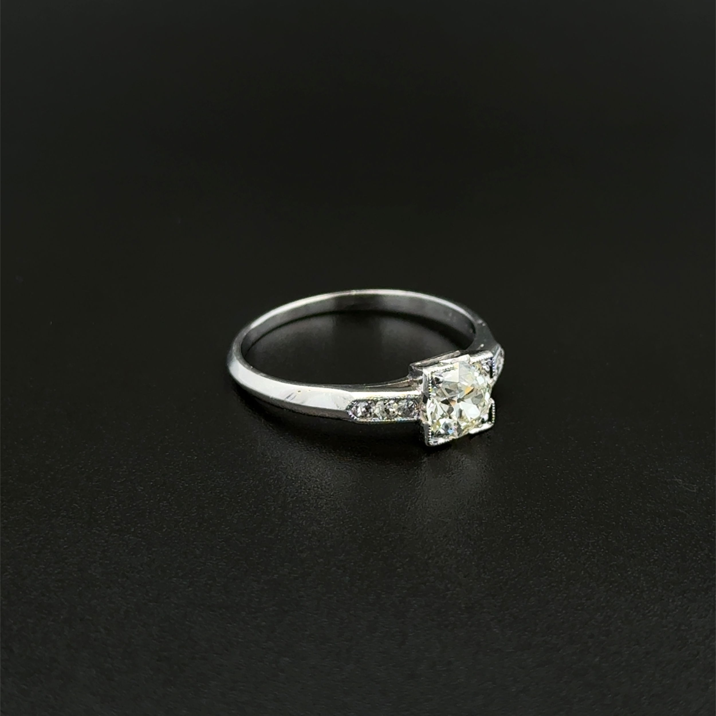 Platinum Art Deco .55ct OEC Diamond & .08tcw SC Diamond Milgrain Ring 2.5g, s6 Platinum Art Deco .55ct OEC Diamond & .08tcw SC Diamond Milgrain Ring 2.5g, s6