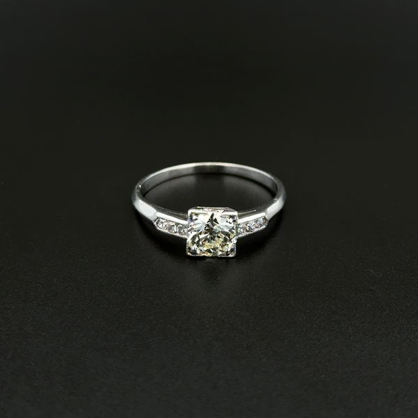 Closeup photo of Platinum Art Deco .55ct OEC Diamond & .08tcw SC Diamond Milgrain Ring 2.5g, s6