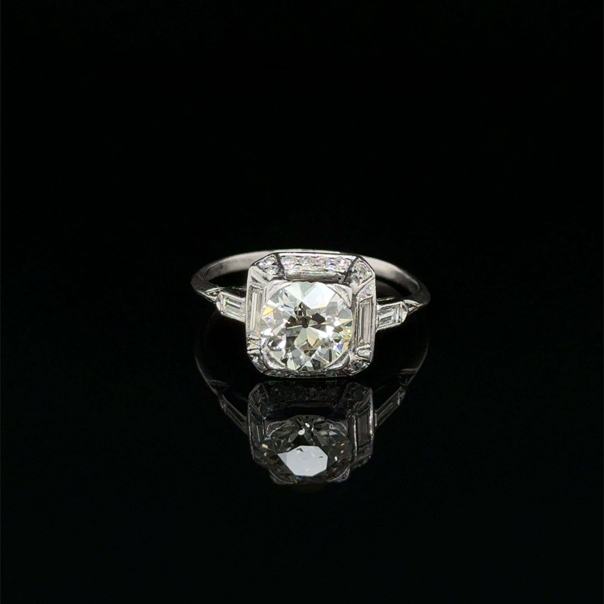 Platinum Art Deco 2.00ct OEC Diamond & .08tcw Baguette & SC Diamond Milgrain Ring 3.8g, s9 Platinum Art Deco 2.00ct OEC Diamond & .08tcw Baguette & SC Diamond Milgrain Ring 3.8g, s9