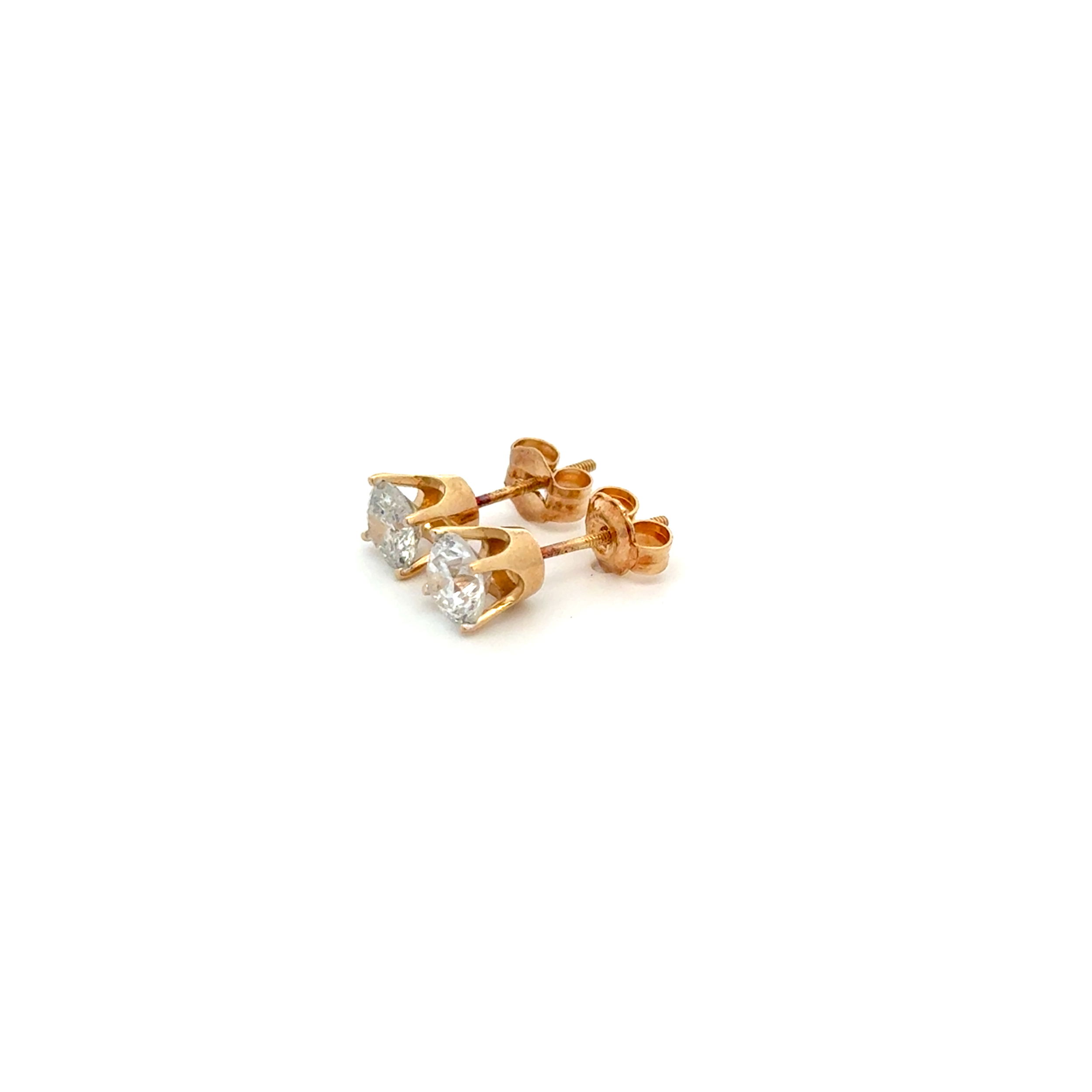 14K YG 1.04tcw RBC Diamond 5.05-5.16mm Stud Earrings 1.2g