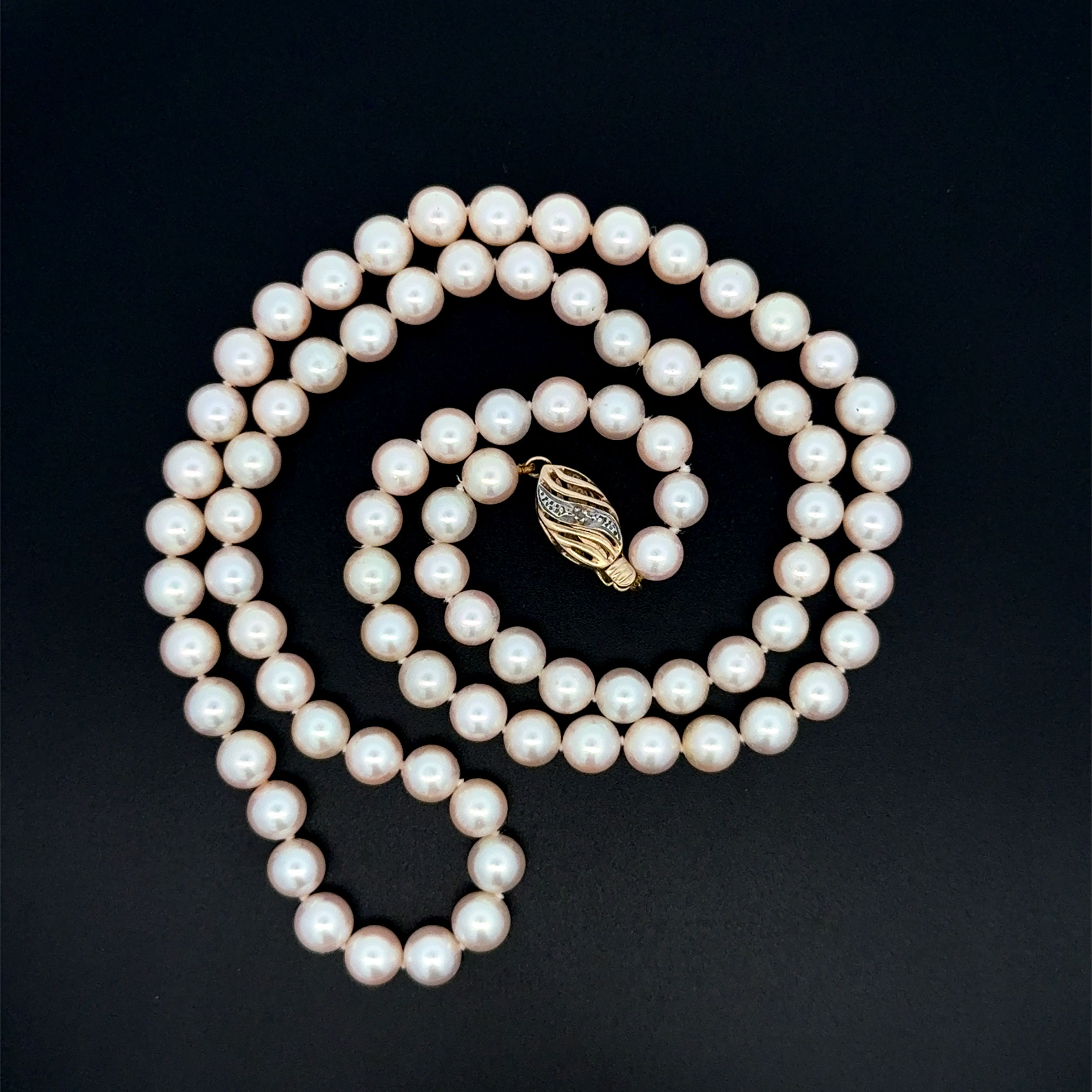 14K YG Pearl Strand 6.80mm Necklace 38.4g, 24"