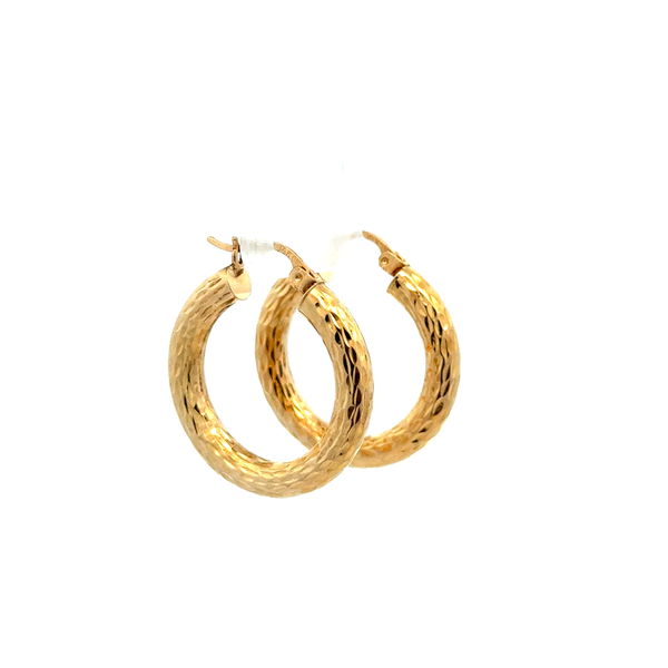 Closeup photo of 14K YG Hammered Hoop Earrings Hollow 2.9g, 1"