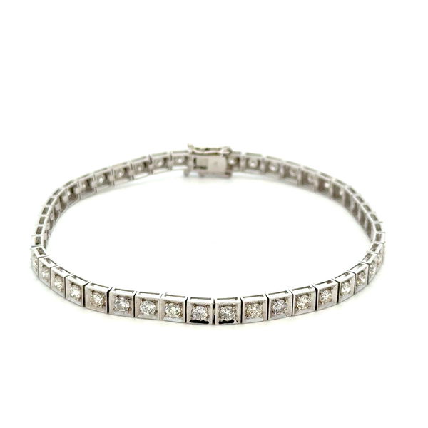 Closeup photo of 14K WG 45 RBC Diamond 3.50tcw Box Line Tennis Bracelet 11.2g, 8"