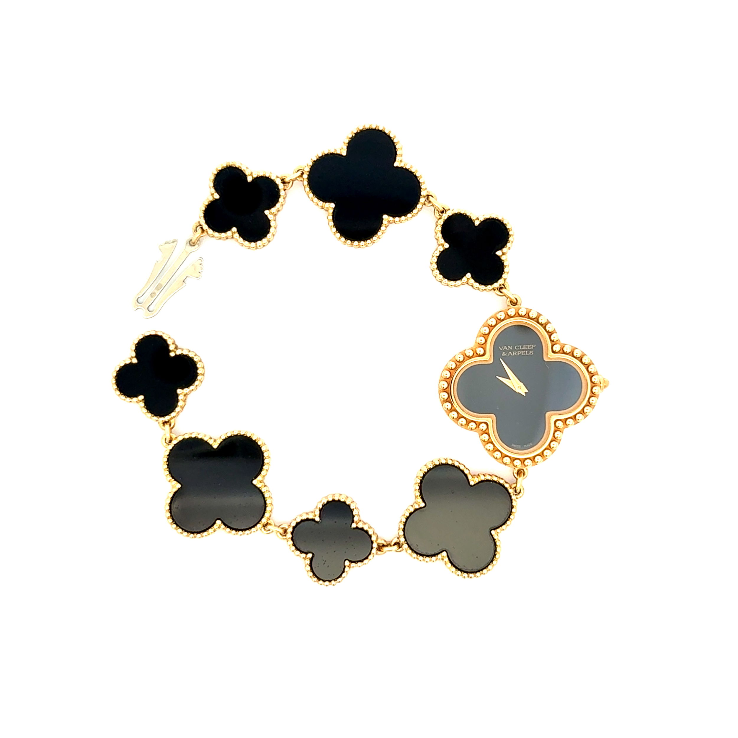 Van Cleef & Arpels VCA Onyx Alhambra Quartz Watch HH22133 56.0g, 7" Van Cleef & Arpels VCA Onyx Alhambra Quartz Watch HH22133 56.0g, 7"