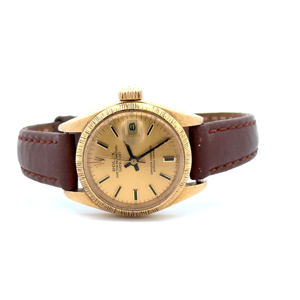 Closeup photo of Rolex 6927 18K YG 26mm Datejust Automatic Head on Aftermarket Strap