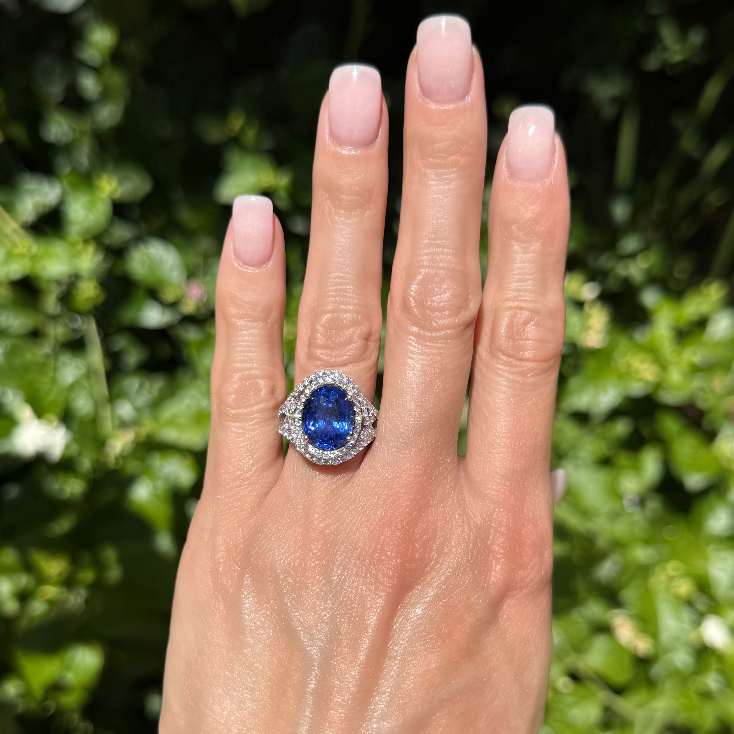 18K WG 8.10ct Oval Sapphire GIA & 1.20tcw RBC Diamond Ring 9.8g,m s6.75