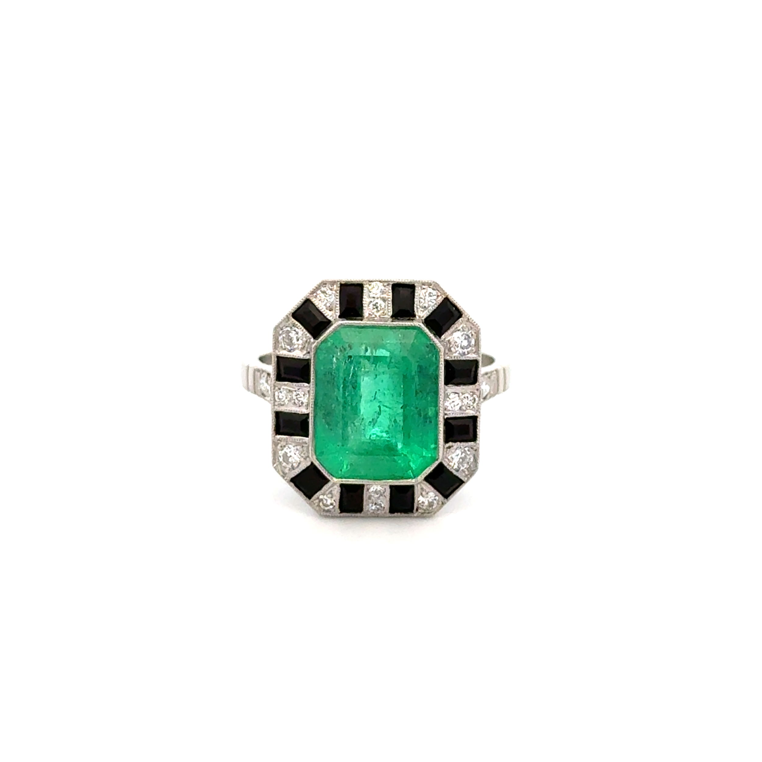 Platinum 5ct Emerald Cut Emerald, Onyx & .36tcw OEC Diamond Ring 7.4g, s7 Platinum 5ct Emerald Cut Emerald, Onyx & .36tcw OEC Diamond Ring 7.4g, s7