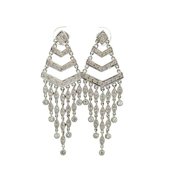 Closeup photo of 18K WG 1.40tcw RBC Diamond Chandelier Earrings 10.6g, 2.1"