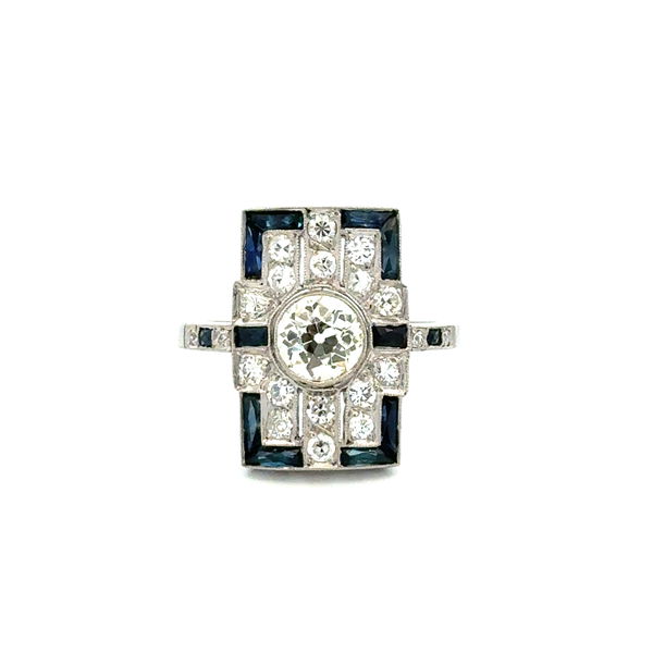 Closeup photo of Platinum .90ct OEC Diamond, 2.56tcw Sapphire & .65tcw OEC Diamond Shield Ring 6.1g, s6.75