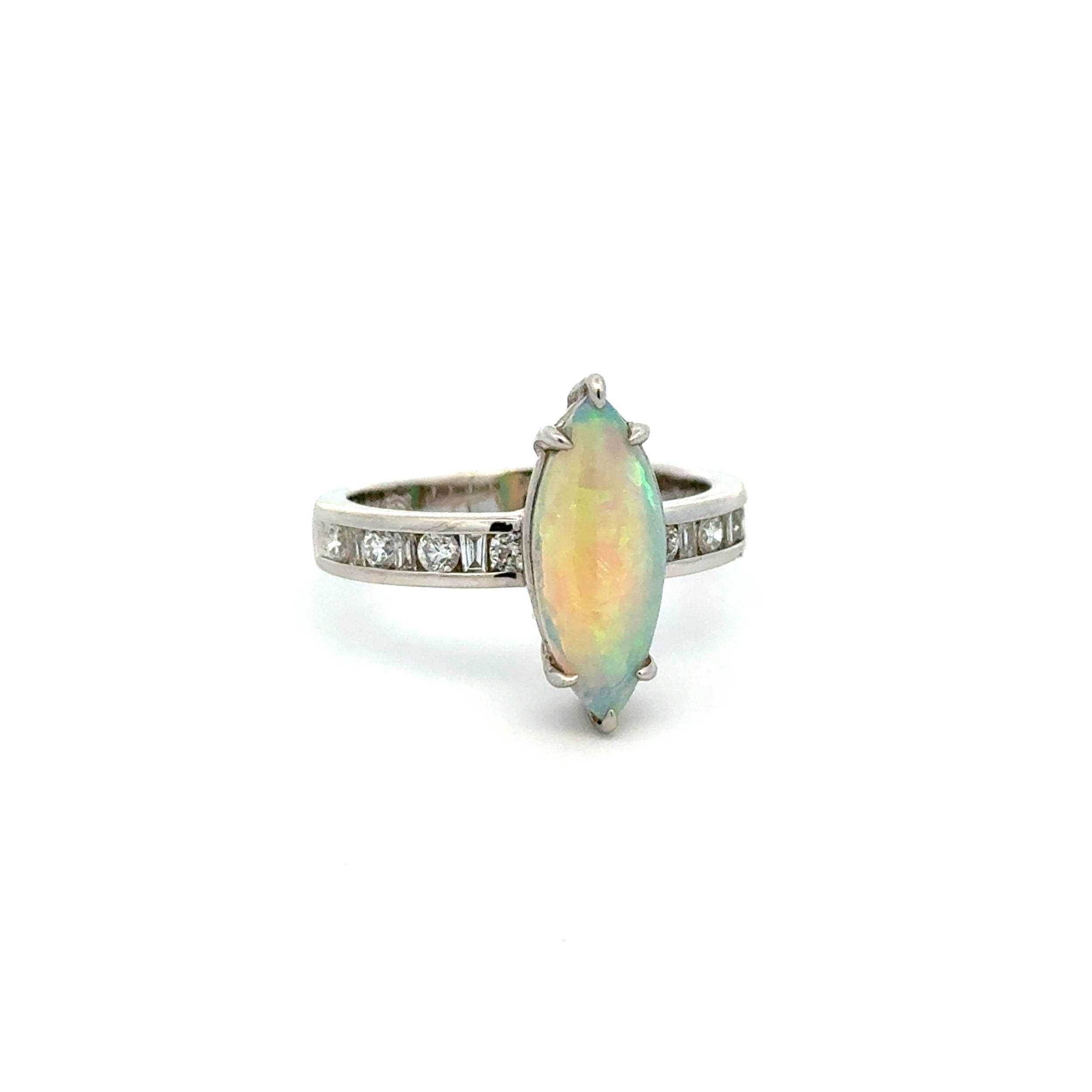 14K WG 1.50ct Marquis Crystal Opal & .34tcw Diamond Ring 3.9g, s7.25