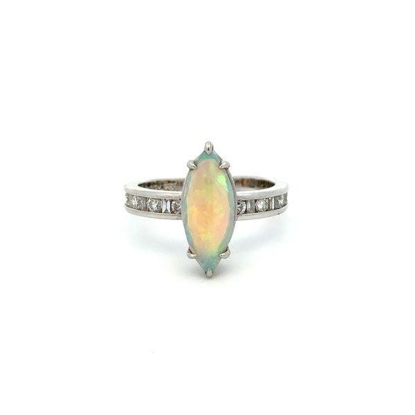 Closeup photo of 14K WG 1.50ct Marquis Crystal Opal & .34tcw Diamond Ring 3.9g, s7.25