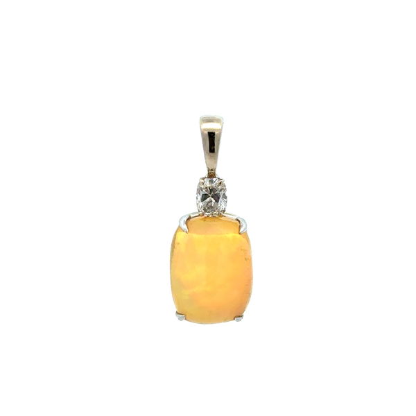 Closeup photo of 14K WG 6ct African Opal & .30ct Cushion Diamond Pendant 2.6g