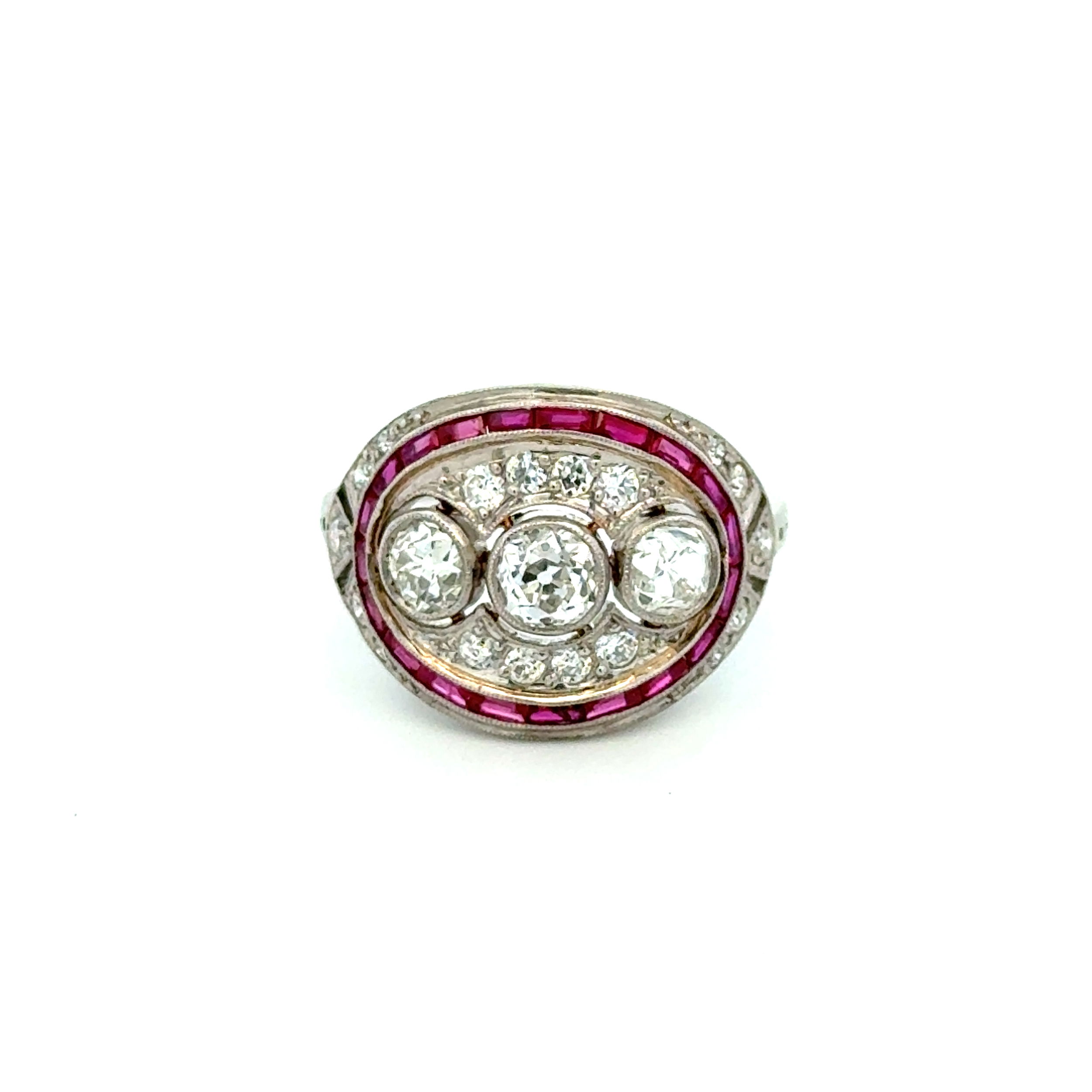 Platinum 1tcw 3 OEC Diamond, .60tcw Ruby & .35tcw OEC Diamond Ring 5.3g, s6.25