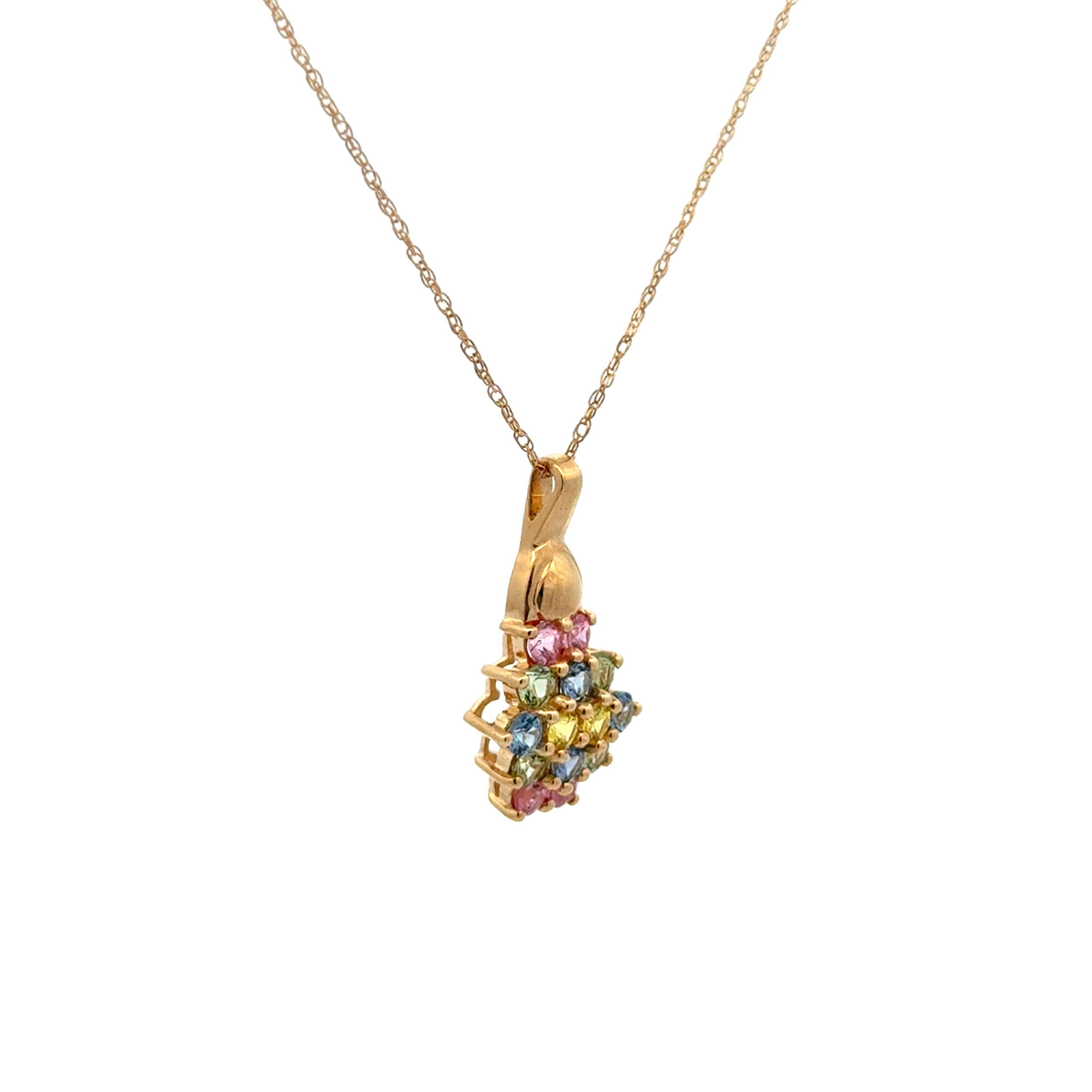 10K YG 1.25tcw Rainbow Sapphire Cluster Drop Pendant Necklace 2.8g, 20" 10K YG 1.25tcw Rainbow Sapphire Cluster Drop Pendant Necklace 2.8g, 20"